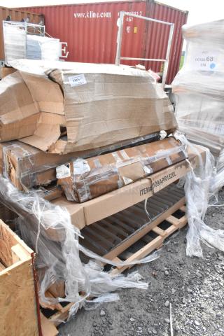 Set of 6 brand-new scratch and dent Regency 109APR1820L 20-pan sheet pan racks with non-marking casters in damaged packaging.