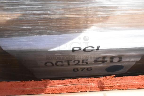 15 new scratch and dent items, including wall shelf, food pan carriers, table; wrapped with label "PCI OCT25-40 876."