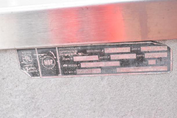 Seco Stainless Steel Commercial 4 Bay Steam Table, 208 Volts, with visible UL and NSF certification labels.