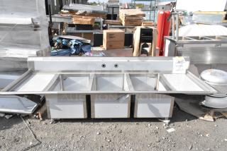 Regency 600S32030220 stainless steel 3 bay sink with dual drain boards, brand new, scratch and dent condition.
