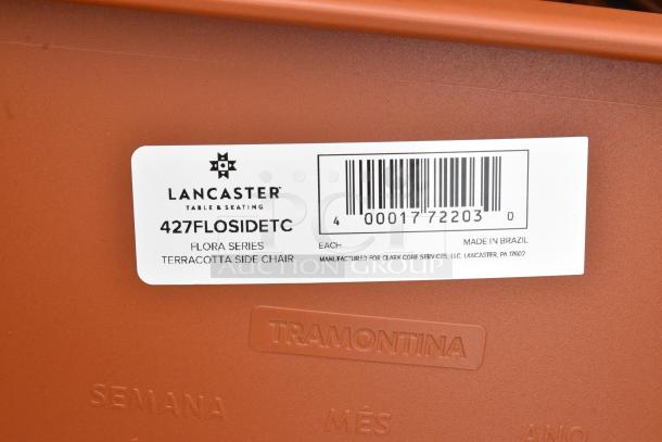Lancaster Table & Seating 427FLOSIDETC Flora Terracotta Side Chair, webbed back, brand new. Label indicates made in Brazil.