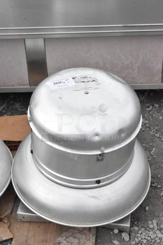 Loren Cook 100ACE-100C3B metal commercial rooftop mushroom exhaust fan, 115V, 1 phase, visible label with specs, slightly worn.