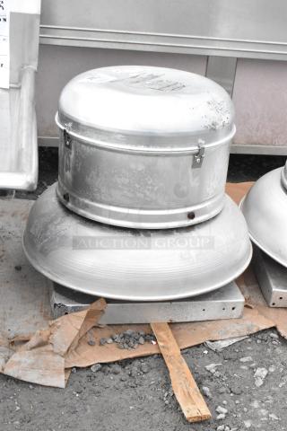 Loren Cook 100ACE-100C3B metal rooftop mushroom exhaust fan, 115V, 1 phase, used condition with visible labels.
