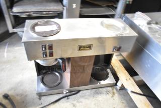 Bunn VPR Commercial Coffee Machine, stainless steel, 3 burners, metal brew basket, 115V, used condition.