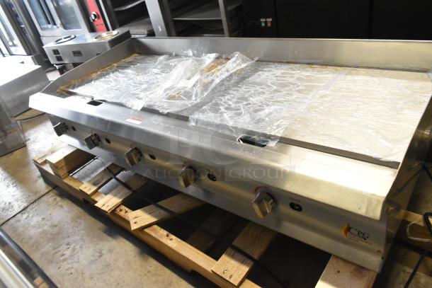 BRAND NEW CPG 351GMCPG60NL 60" stainless steel gas griddle with manual controls, 150,000 BTU, minor cosmetic marks.