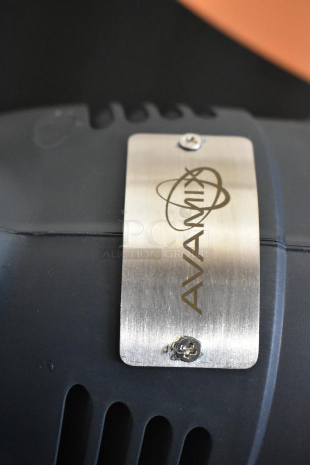Close-up of AvaMix branding on a 21" heavy-duty immersion blender, model 928IBHD21, in new condition.