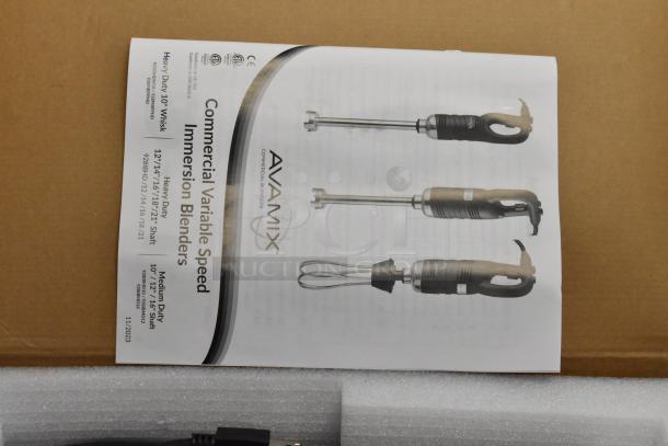 3 brand new AvaMix 928IBHDW10 heavy-duty immersion blenders with 10" whisk, 1 1/4 hp, 120 volts, variable speed.