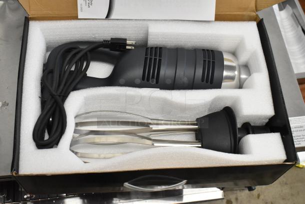 3 new AvaMix 928IBHDW10 heavy-duty immersion blenders with 10" whisk, variable speed, 1 1/4 hp, 120V, in foam packaging.