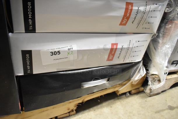 Two AvaMix 928IBHDW10 immersion blenders with 10" whisk, heavy-duty, 1 1/4 hp, 120V, scratch and dent, in boxes.