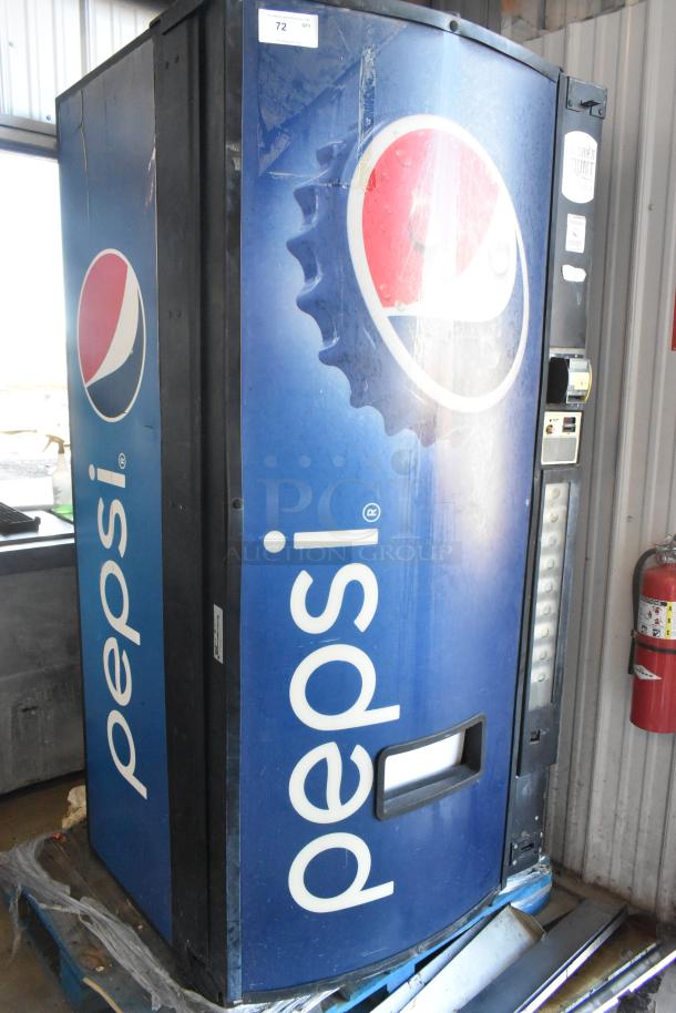 Dixie-Narco DN600E-MC/SII-9 vending machine with Pepsi branding, credit card acceptor, 115V, 1 phase.