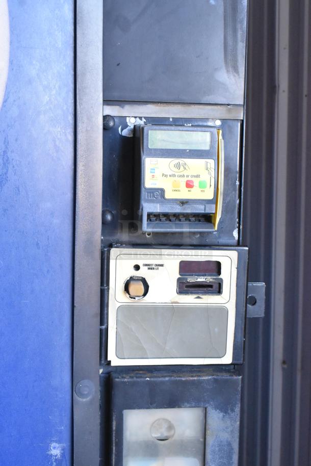 Dixie-Narco DN600E-MC/SII-9 vending machine with credit card acceptor, visible wear, 115V, 1 phase.