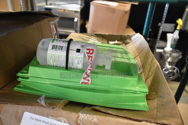 7 various items including Betco AF315 Disinfectant Cleaner, citrus floral scent, in cardboard box. Tags indicate removal status.