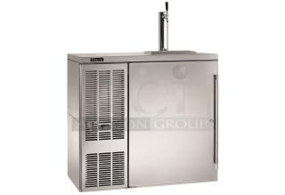 Alt text: Perlick DDS36 36" stainless steel direct draw beer dispenser, 2-keg capacity, 115V, scratch and dent condition.