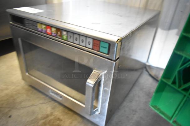 Panasonic NE-1757R Commercial Microwave Oven, 208 Volts, 1 Phase, stainless steel, with control panel, in good condition.