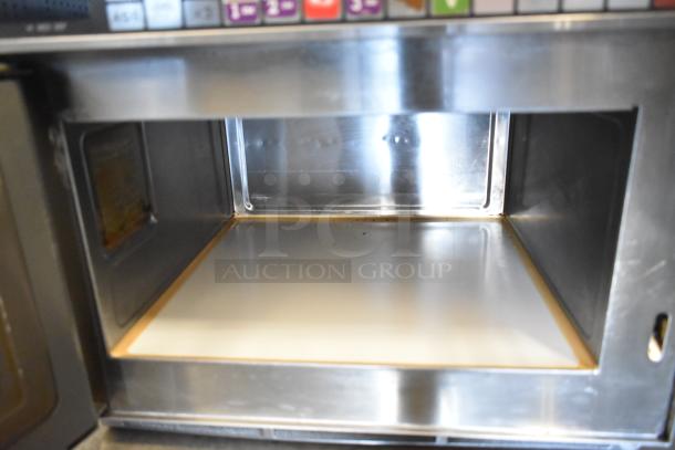 Panasonic NE-1757R Commercial Microwave Oven, 208 Volts, 1 Phase, stainless steel, clean interior, keypad controls.