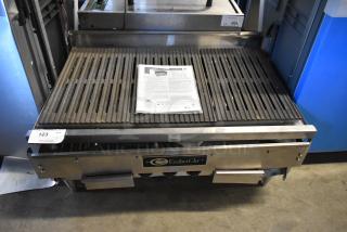 Stainless steel EmberGlo countertop charbroiler, electric, 208/480V, 1 phase, brand new with minor scratches.