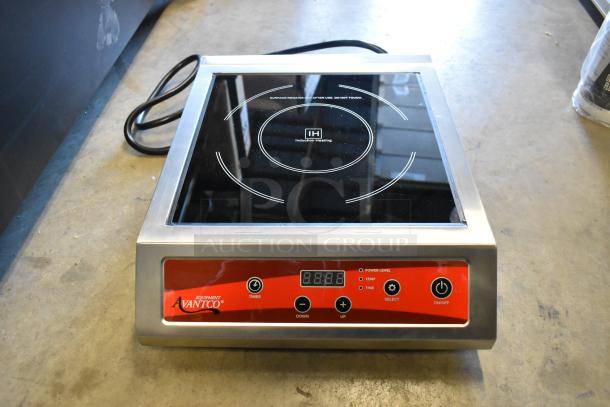BRAND NEW Avantco 177IC3500 induction range, 208-240V, 1 phase. Countertop model with minor scratches; digital controls visible.