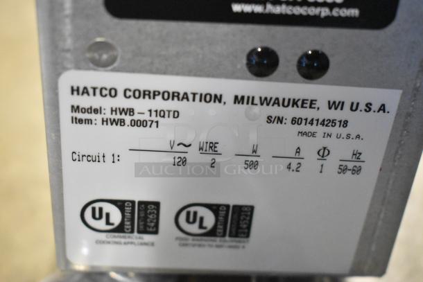 BRAND NEW Hatco HWB-11QTD 11 Qt. Single Drop In Round Heated Soup Well with Drain. Model, voltage, and UL certification label visible.