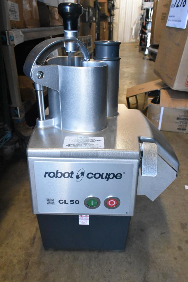 BRAND NEW Robot Coupe CL50 food processor; continuous feed, 1 1/2 hp, 120V, scratch/dent condition, no discs included.