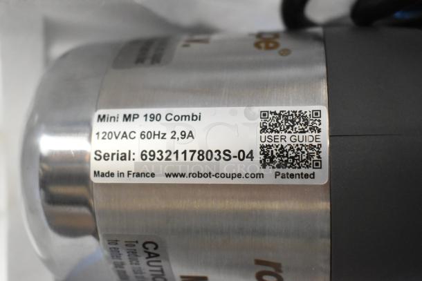 BRAND NEW Robot Coupe MMP190VV Combi Mini 8" blender, 7" whisk, 120VAC, 60Hz, 2.9A, serial 6932117803S-04, Made in France.