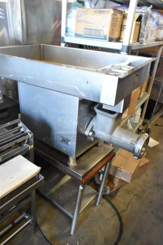 Hobart 4732 metal commercial meat grinder, 208 volts, 1 phase, used condition, visible internal and external components.