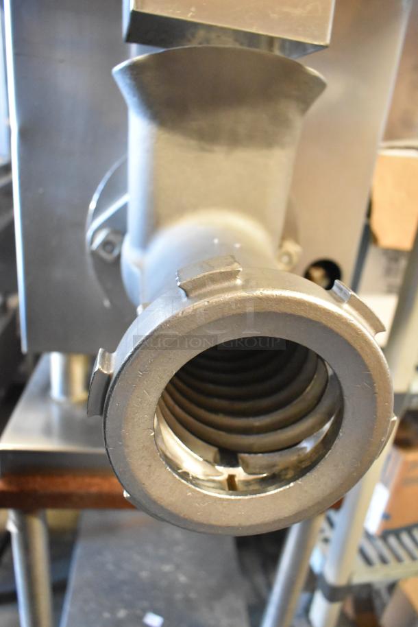 Hobart 4732 metal commercial meat grinder, 208 volts, 1 phase, visible auger, stainless steel, used condition.