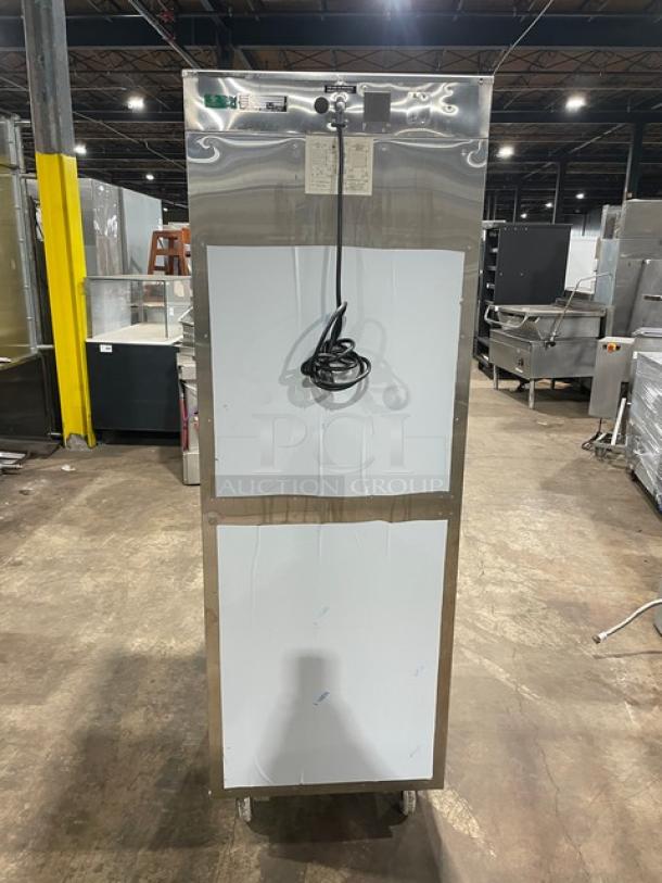 Alto-Shaam Halo Heat stainless steel dual-compartment cabinet, model 1200UPSR, on casters, with upper/lower oven controls.