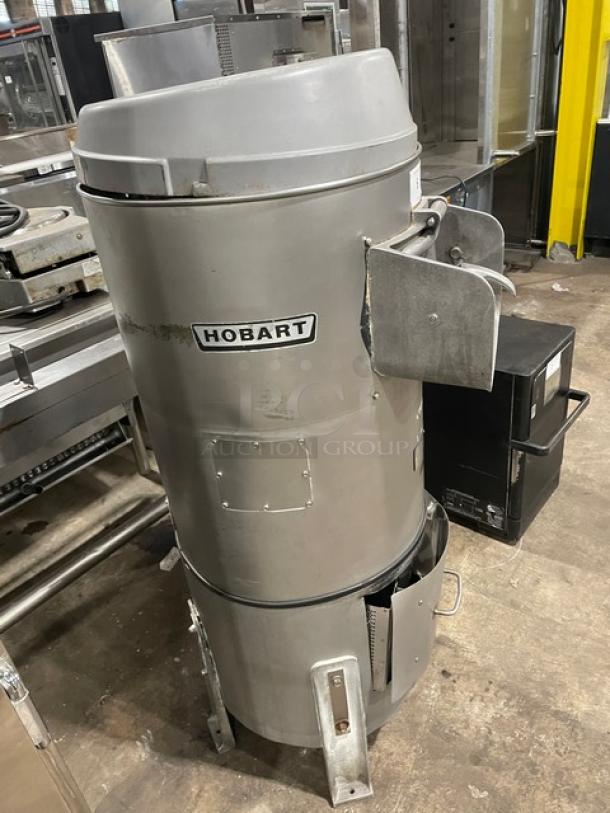 Hobart commercial electric potato peeler, model 6460C, 60 lb capacity, on legs, in working condition, 115V 1 phase.