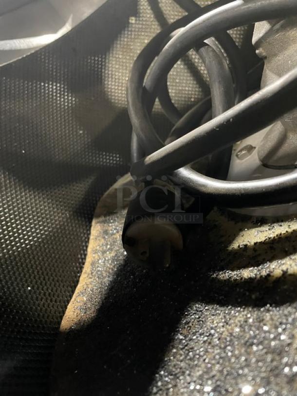 Hobart Model 6460C commercial potato peeler with stand, 115V, 1 phase, heavy-duty, plug and wiring shown.