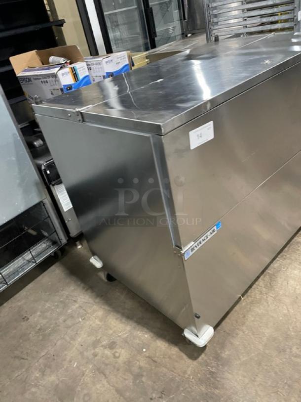 Beverage-Air stainless steel milk cooler, model SM49HC-S-105, on casters. Energy Star certified with poly-coated rack.