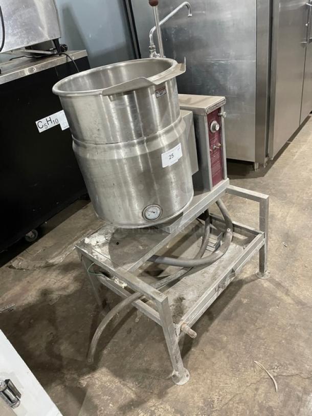 Southbend KECT-10 Commercial 10-Gal. Steam Kettle, stainless steel, tilting design, swing spout faucet, single undershelf base.