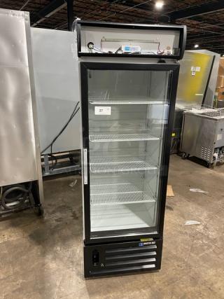 Master-Bilt BGR-16 commercial glass door refrigerator with poly-coated wire racks. Model BGR-16 SN: 0760503-37334-V, 120V 1 Phase.