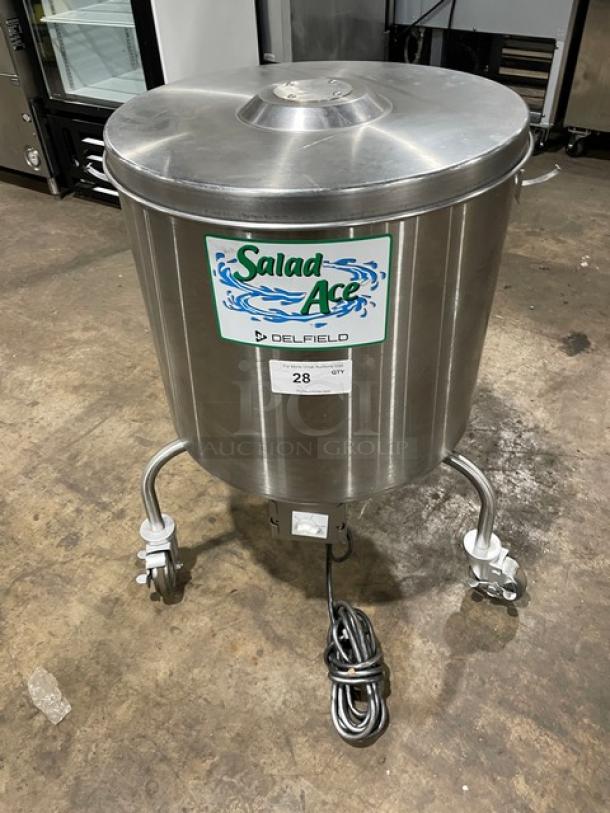 Delfield Salad Ace Series 20 Gal. Stainless Steel Vegetable Dryer, Model SALD-1, on casters, electric-powered.