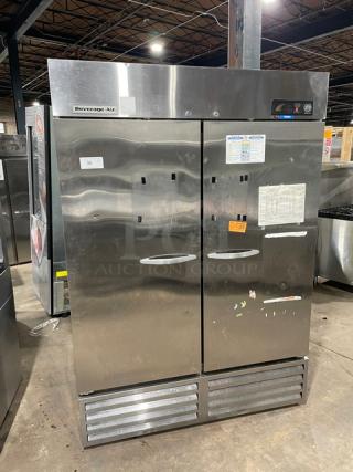 Beverage-Air Commercial Stainless Steel Solid 2 Door Reach In Freezer! With Poly Coated Wired Rack! Model: KF48-1AS SN: 9025789! 115V 1 Phase! - Item #1215395