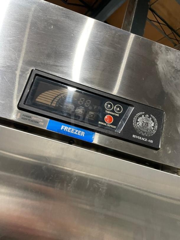 Beverage-Air KF48-1AS commercial stainless steel 2-door reach-in freezer with digital controls, poly-coated wire rack. Model: KF48-1AS.