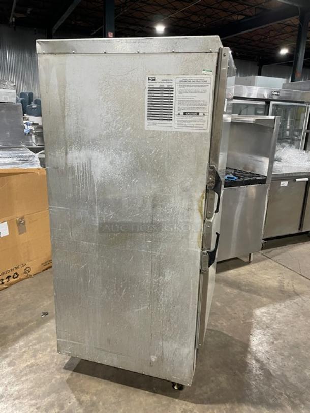 Metro Flavor Hold Series insulated mobile heated cabinet, model C199-H(1)N, with wide pan slides and casters, showing some wear.