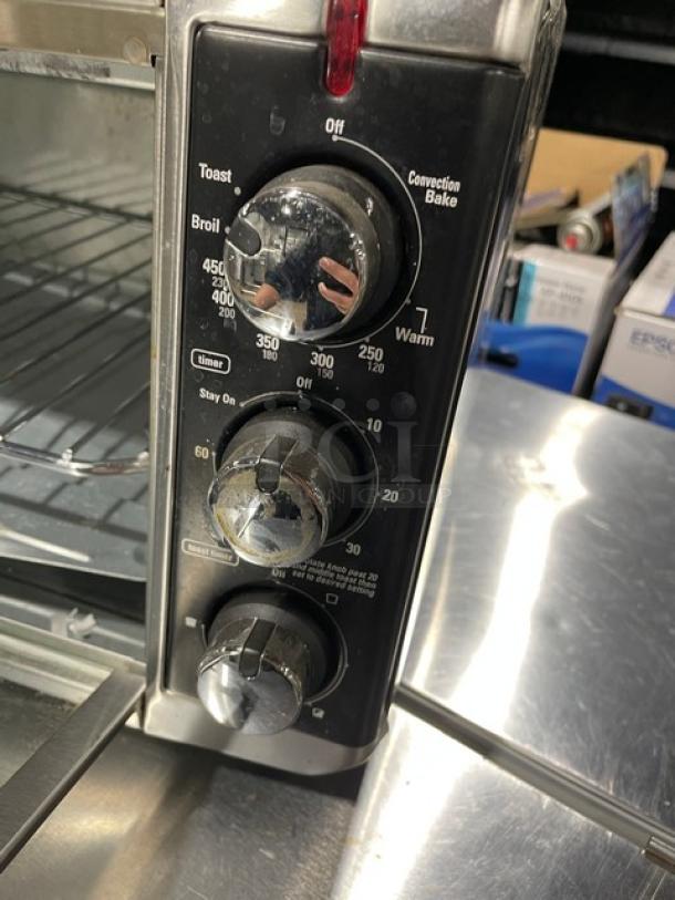 BLACK+DECKER TO3250XSB convection toaster oven controls, stainless steel, extra wide, on legs, 120V, commercial use.