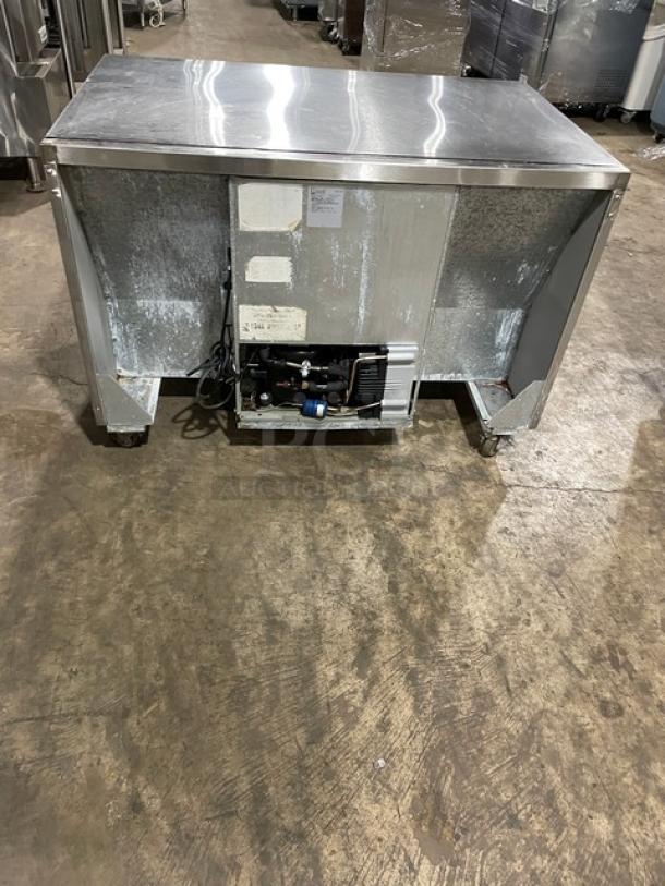 Randell Commercial Stainless Steel 2 Door Worktop Refrigerator, Model 9302-7, SN: T29316-1, 115V, Single Phase, on casters.