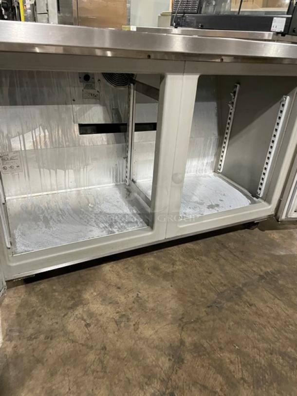 Randell 93027 commercial stainless steel 2-door refrigerator, flat-top, 115V, 1 phase, on casters, serial T29316-1.
