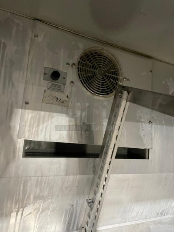Randell 9302-7 stainless steel worktop refrigerator, 2 doors, flat-top, visible serial number T29316-1, equipped with a cooling fan.