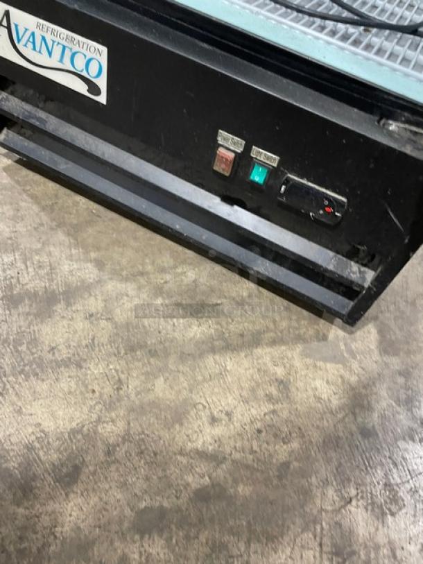 Avantco Commercial Black Single Glass Door Refrigerator, Model 178GDC15HCB. Features LED lighting, poly-coated rack.