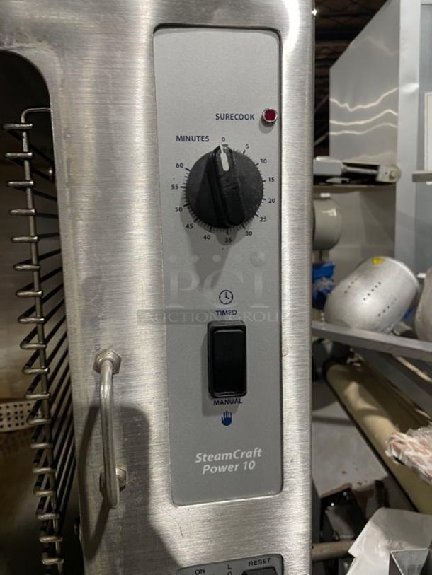 Cleveland Range SteamCraft Power-10 Commercial Stainless Steel Convection Steamer, Model 24CGP10, with control panel and timer.