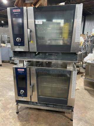 Rational iCombi Pro Series Commercial Stainless Steel Natural Gas Powered Double Stacked Combi Oven! With Wired Oven Rack! Model: LM100CG.AXXXX SN: G62SJ22092996750! 208/240V 1 Phase! On Legs! 2X Your Bid Makes One Unit! - Item #1215432