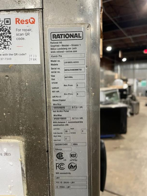 Rational iCombi Pro Series double stacked combi oven, stainless steel, natural gas, Model LM100CGAXXXX, 208/240V, on legs.