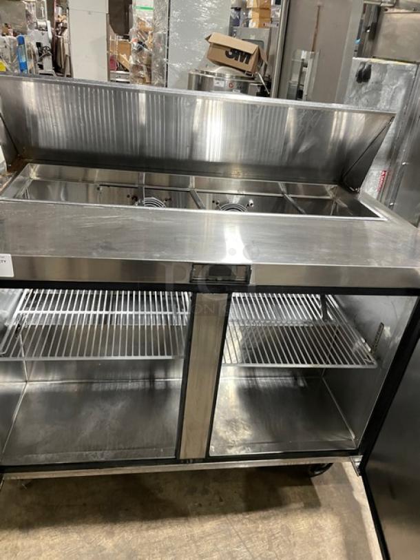 Atosa MSF8302 refrigerated salad/sandwich prep table, stainless steel, 2-door, poly coated rack, on casters, model MSF8302.