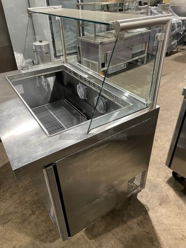 Atosa MSF8306 stainless steel 2-door refrigerated prep table with sneeze guard, poly coated rack, and casters, 115V.