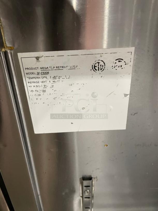Atosa Commercial Stainless Steel 2 Door Refrigerated Prep Table with Sneeze Guard and Wired Rack, Model MSF8306, 115V.