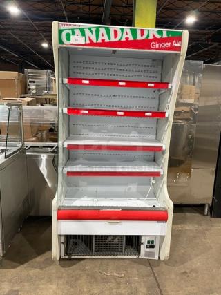 Igloo Canada Dry style commercial refrigerated merchandiser, multi-tier, white, 115V, open grab-n-go display, used condition.