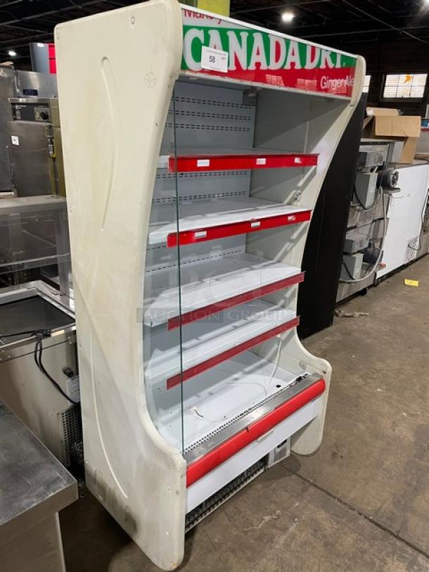 Igloo Canada Dry style commercial refrigerated merchandiser, 115V, white multi-tier, open grab-n-go display, used condition.