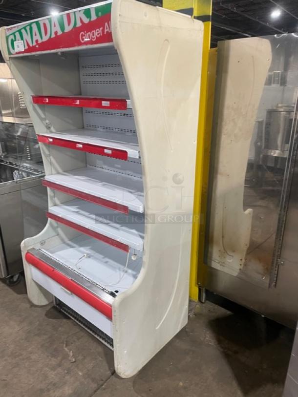 Igloo Canada Dry style refrigerated display case, white, multi-tier, open grab-n-go shelves, 115V, used condition.